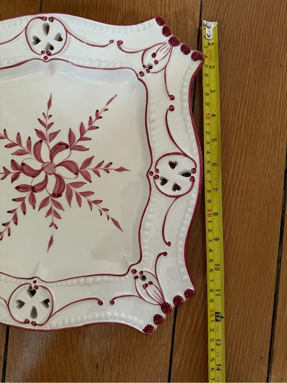 Vintage handpainted ceramic plate and platter. Set of 2